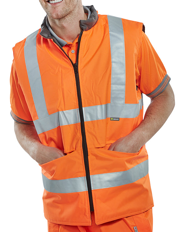 BEESWIFT REVERSIBLE HI-VIS INTERACTIVE BODYWARMER ORANGE / GREY XXXL