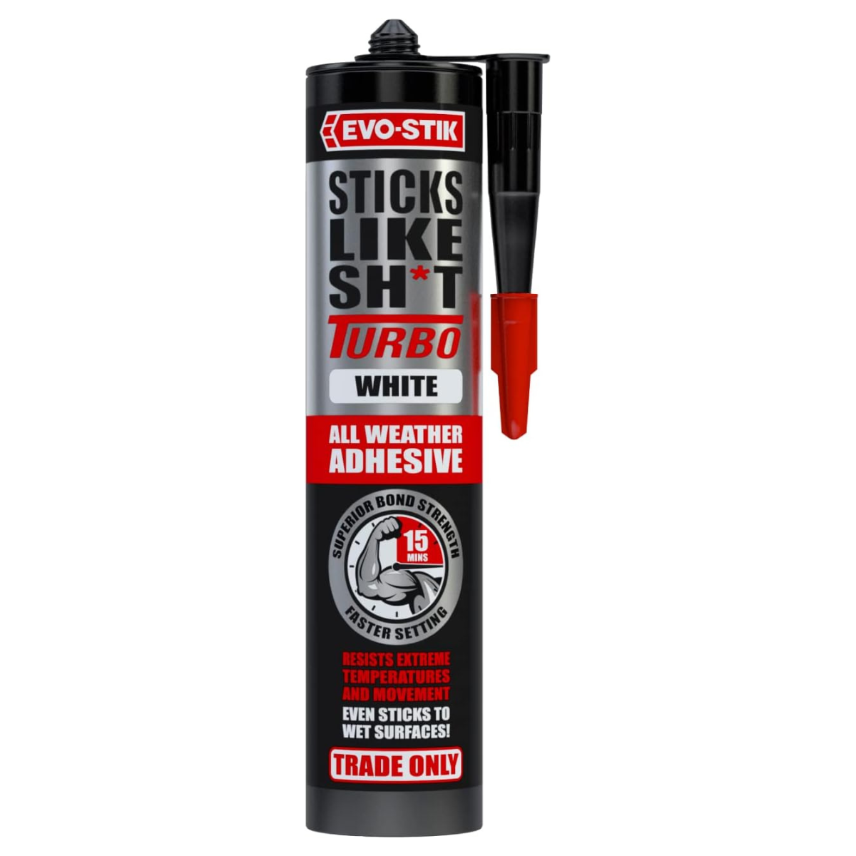 EVO-STIK Sticks Like Sh*t Turbo Adhesive, White , All Weather, Fast Setting, Extreme Temperature & Movement Resistant, 290ml
