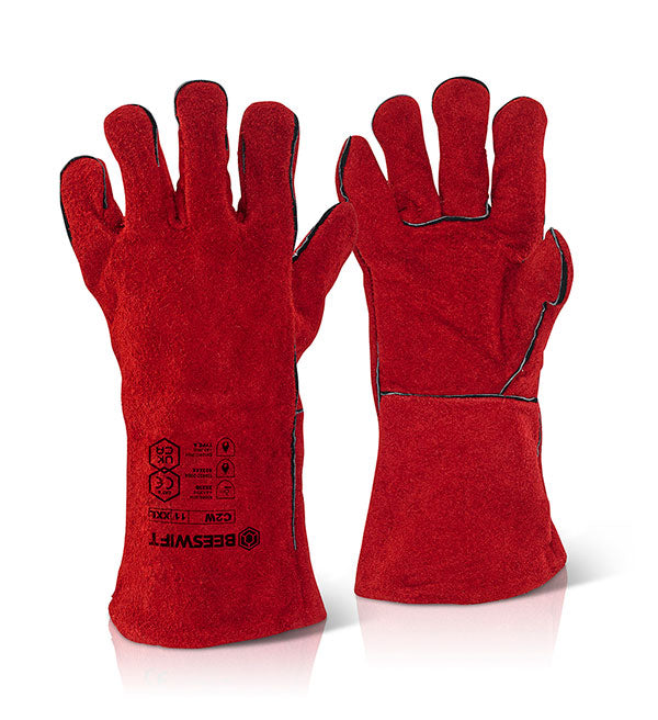 BEESWIFT WELDERS GAUNTLET GLOVES 14"  RED 14"