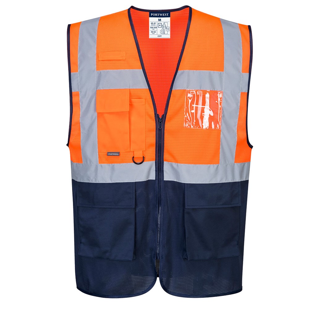 Portwest C377ONRXL -  sz XL Hi-Vis Two Tone MeshAir Executive Vest - Orange/Navy