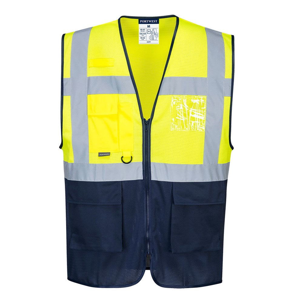 Portwest C377YNRL -  sz L Hi-Vis Two Tone MeshAir Executive Vest - Yellow/Navy