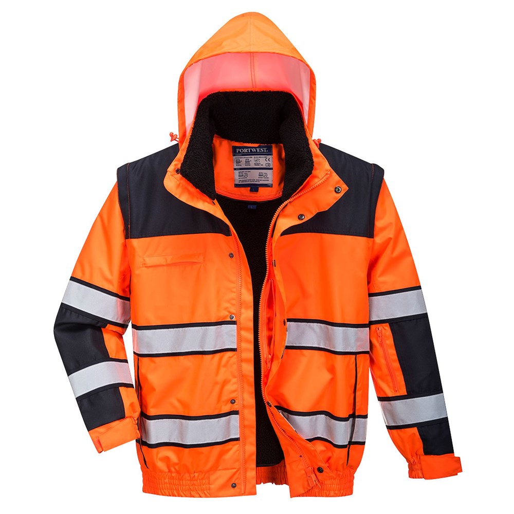 Portwest C466OBRXS -  sz XS Hi-Vis Classic Bomber Jacket - Orange/Black