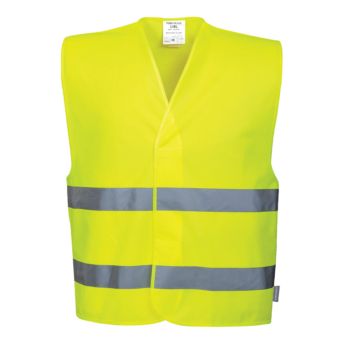 Portwest CV474 - Yellow Sz L/XL Hi-Vis Two Band Vest Safety Reflective