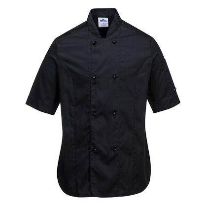 Portwest C737BKRXS -  sz XS Rachel Ladies Short Sleeve Chefs Jacket - Black