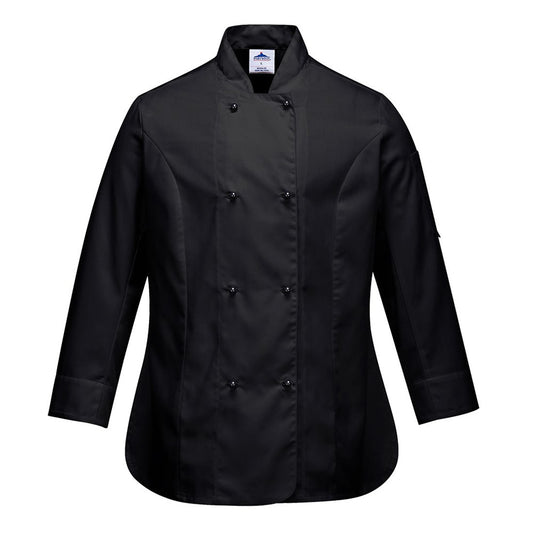 Portwest C837BKRXXL -  sz 2XL Rachel Ladies Long Sleeve Chefs Jacket - Black
