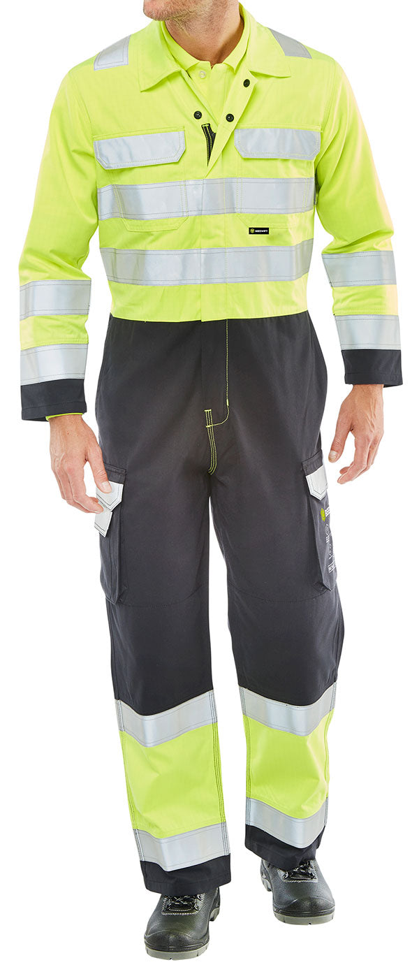BEESWIFT ARC COMPLIANT HI-VIS BOILERSUIT SATURN YELLOW / NAVY 54