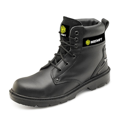 Beeswift 6 Eyelet MS Safety Boot - Black Smooth leather All Sizes