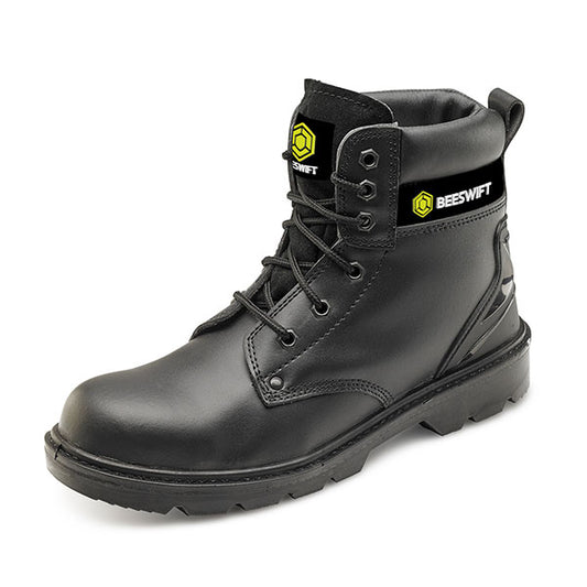 Beeswift 6 Eyelet MS Safety Boot - Black Smooth leather All Sizes