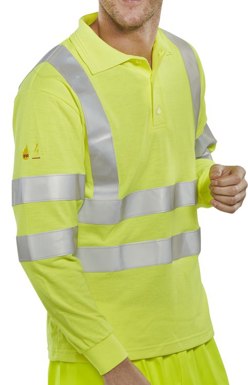 FIRE RETARDANT HI-VIS ANTI STATIC POLO LONG SLEEVED SATURN YELLOW 4XL