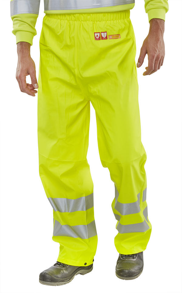 BEESWIFT FIRE RETARDANT HI-VIS ANTI-STATIC OVERTROUSERS SATURN YELLOW 3XL