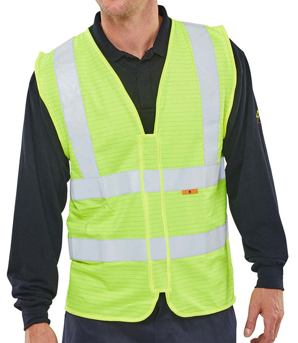 BEESWIFT FIRE RETARDANT HI-VIS VEST SATURN YELLOW XXXL