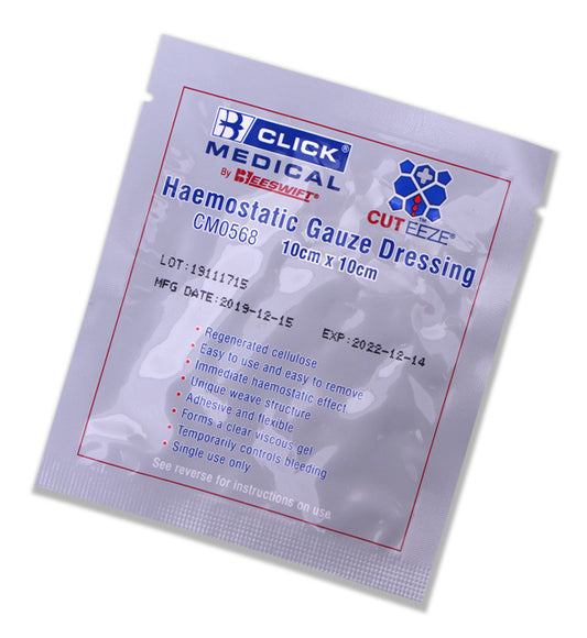 CLICK MEDICAL CUTEEZE HAEMOSTATIC SOLUBLE DRESSING 10X10CM WHITE 10CM