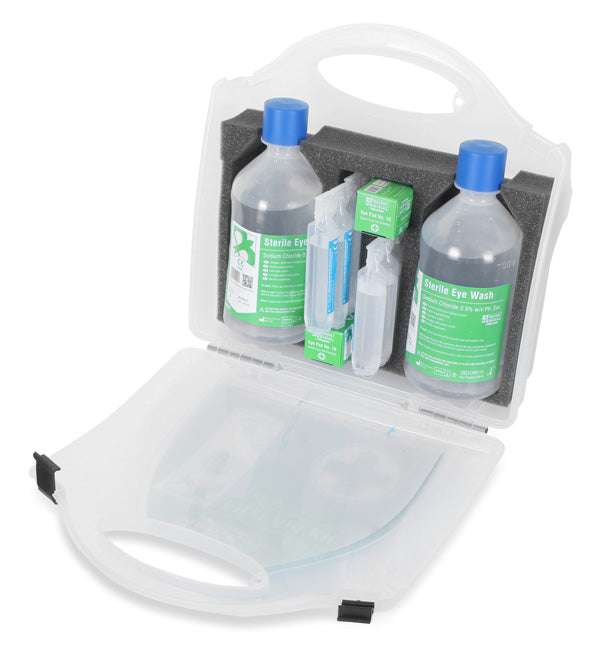 CLICK MEDICAL EYEWASH FIRST AID KIT - Sterile eyewash wall mountable & Dressings