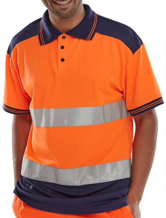 BEESWIFT HI-VIS TWO-TONE POLO SHIRT ORANGE / NAVY L