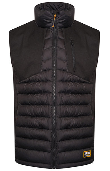 JCB WORKWEAR TRADE HYBRID PADDED GILET BLACK | ALL SIZES