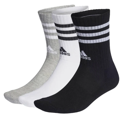 Adidas Cushion Crew Sock 3 Pack - White/Grey/Black- All Sizes