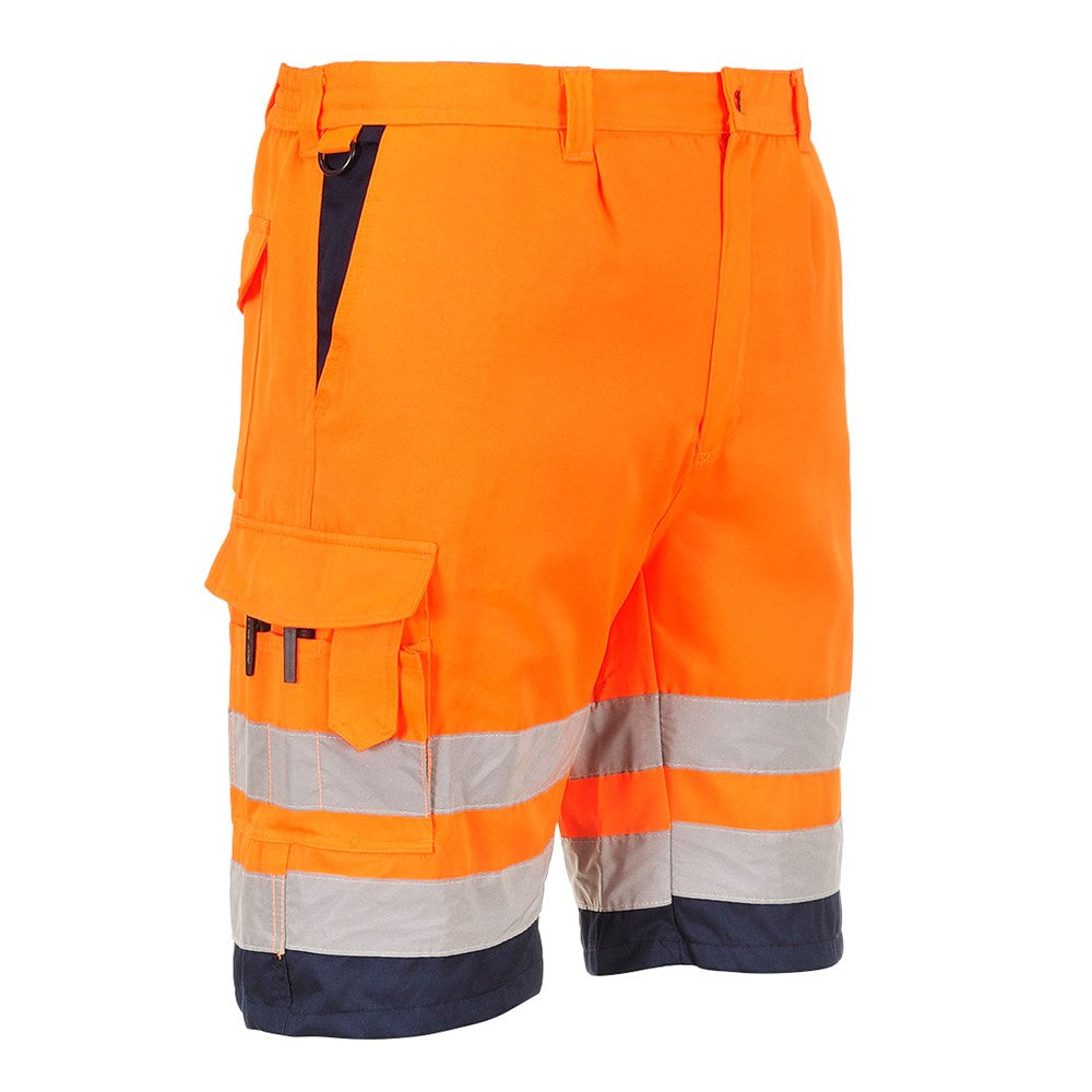 Portwest E043ONRL -  sz L Hi-Vis Poly-cotton Shorts - Orange/Navy