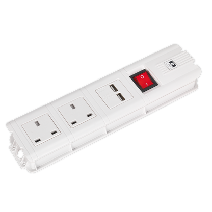 SEALEY - EL32USBW Extension Cable 2.6m 2 x 230V + 2 x USB Sockets - White