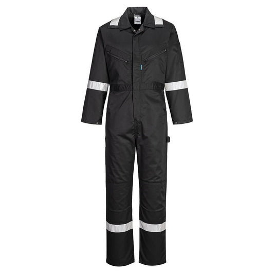 Portwest F813 - Black Sz XL Iona Coverall Boiler Suit Hi Vis Bands