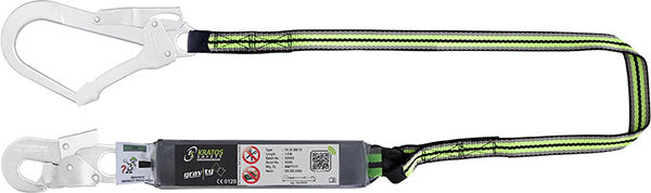 KRATOS 1.5MTR LANYARD + SCAFF HOOK BLACK/GREEN 1.5M