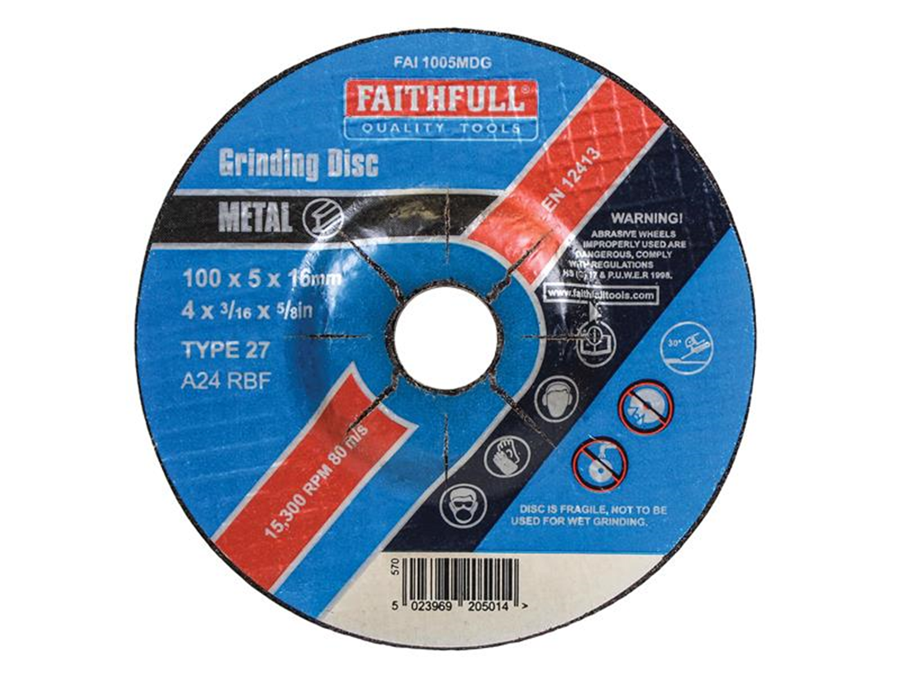 Faithfull FAI1005MDG Depressed Centre Metal Grinding Disc 100 x 5 x 16mm |