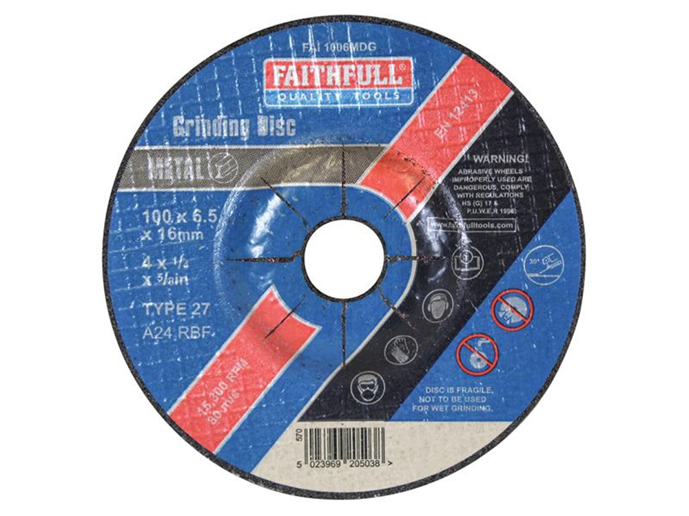 Faithfull FAI1006MDG Depressed Centre Metal Grinding Disc 100 x 6.5 x 16mm |