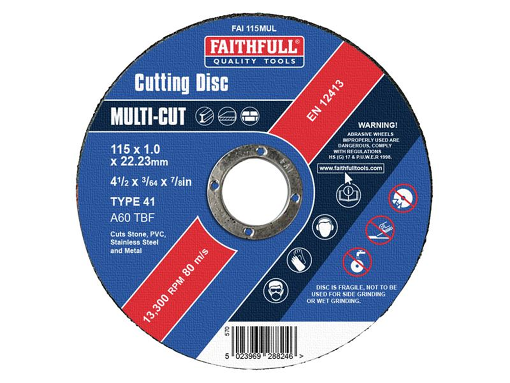 Faithfull FAI11510MUL Multi-Purpose Cutting Discs 115 x 1.0 x 22.23mm (Pack of 10) |