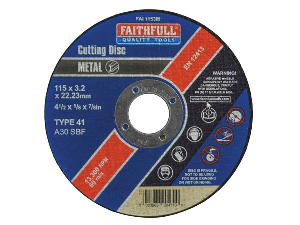 Faithfull FAI1153M Metal Cut Off Disc 115 x 3.2 x 22.23mm |