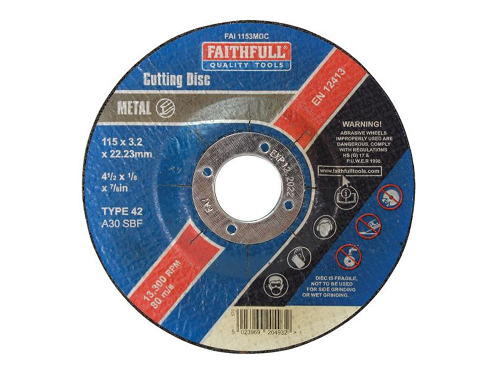 Faithfull FAI1153MDC Depressed Centre Metal Cutting Disc 115 x 3.2 x 22.23mm |