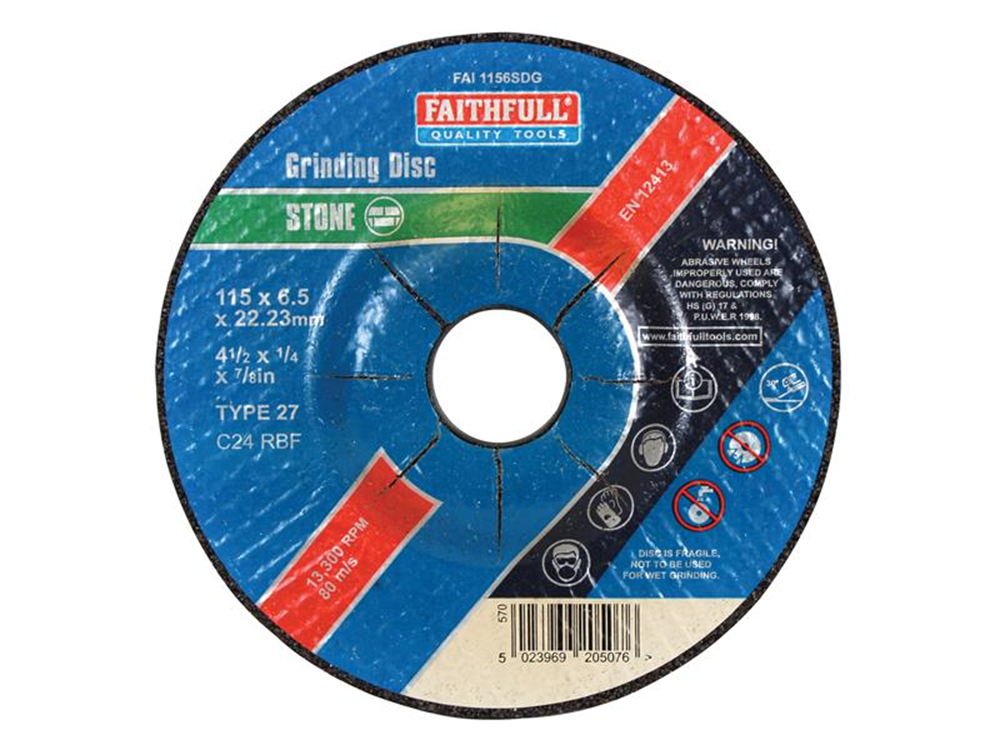 Faithfull FAI1156SDG Depressed Centre Stone Grinding Disc 115 x 6 x 22.23mm |