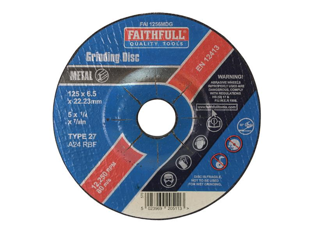Faithfull FAI1256MDG Depressed Centre Metal Grinding Disc 125 x 6.5 x 22.23mm |