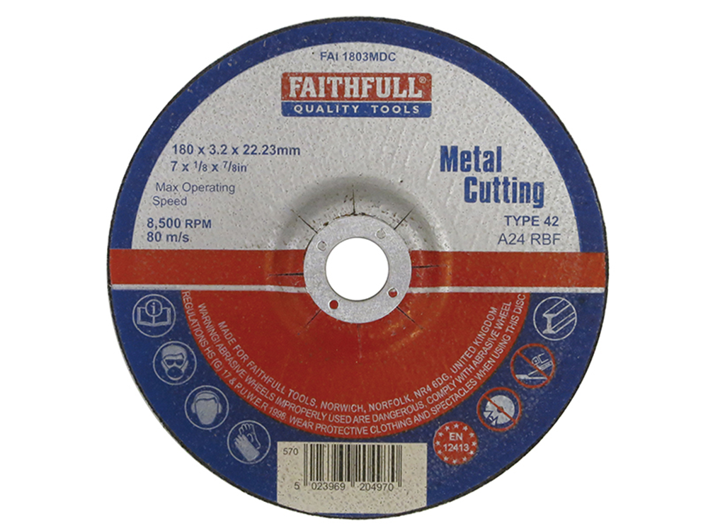 Faithfull FAI1803MDC Depressed Centre Metal Cutting Disc 180 x 3.2 x 22.23mm |