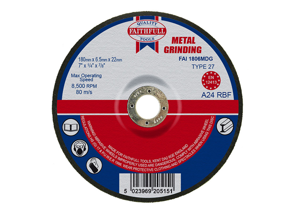 Faithfull FAI1806MDG Depressed Centre Metal Grinding Disc 180 x 6.5 x 22.23mm |