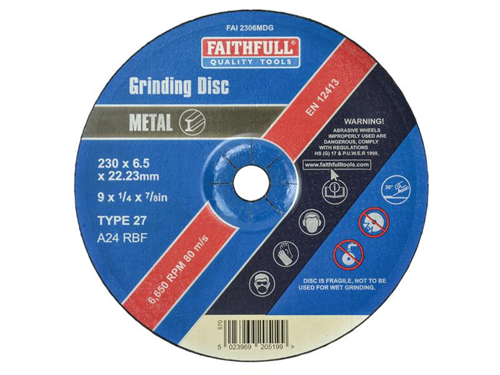 Faithfull FAI2306MDG Depressed Centre Metal Grinding Disc 230 x 6.4 x 22.23mm |