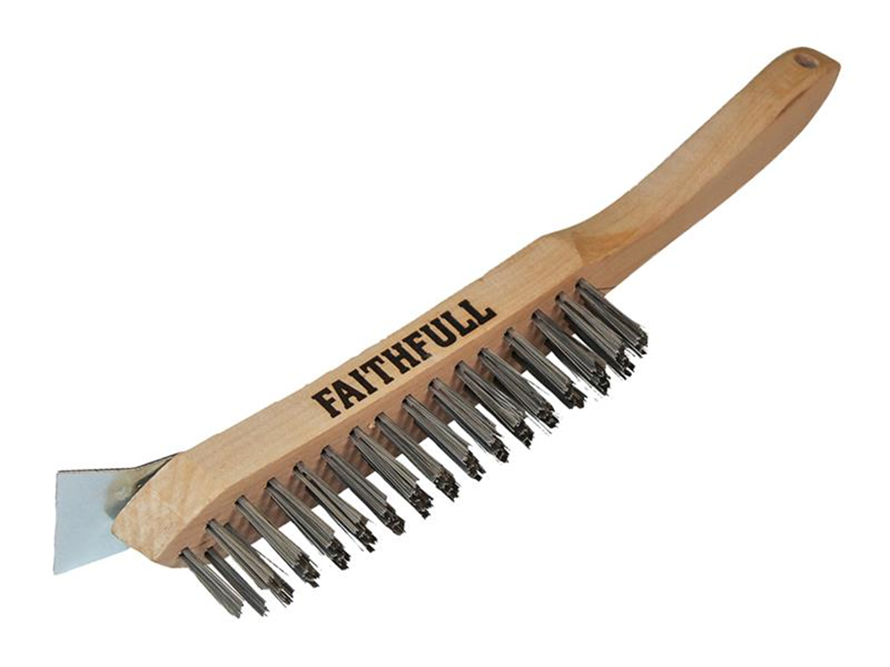 Faithfull FAI6804S 680/4S Heavy-Duty Scratch Brush with Scraper - 4 Row |