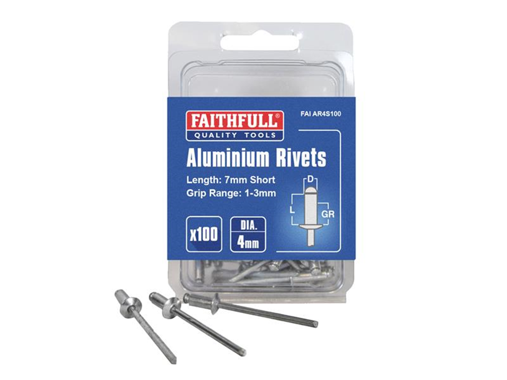 Faithfull FAIAR4S100 Aluminium Rivets 4 x 7mm Short Pre-Pack of 100 |