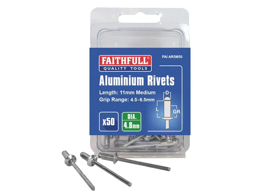 Faithfull FAIAR5M50 Aluminium Rivets 4.8 x 11mm Medium Pre-Pack of 50 |