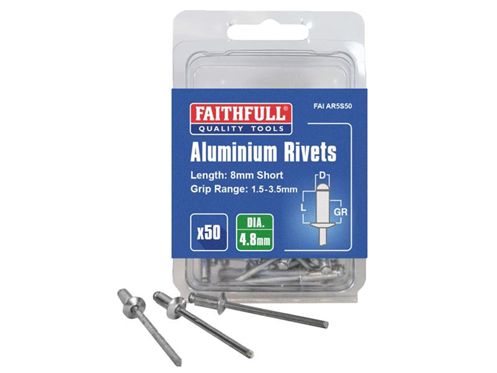 Faithfull FAIAR5S50 Aluminium Rivets 4.8 x 8mm Short Pre-Pack of 50 |