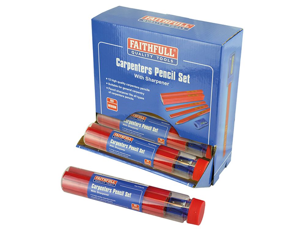 Faithfull FAICPDISP Carpenters Pencils Red (12 x Tubes of 12 + Sharpener) |