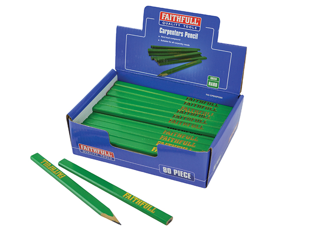 Faithfull FAICPDISPG80 Carpenter's Pencils Display - Green / Hard (80) |