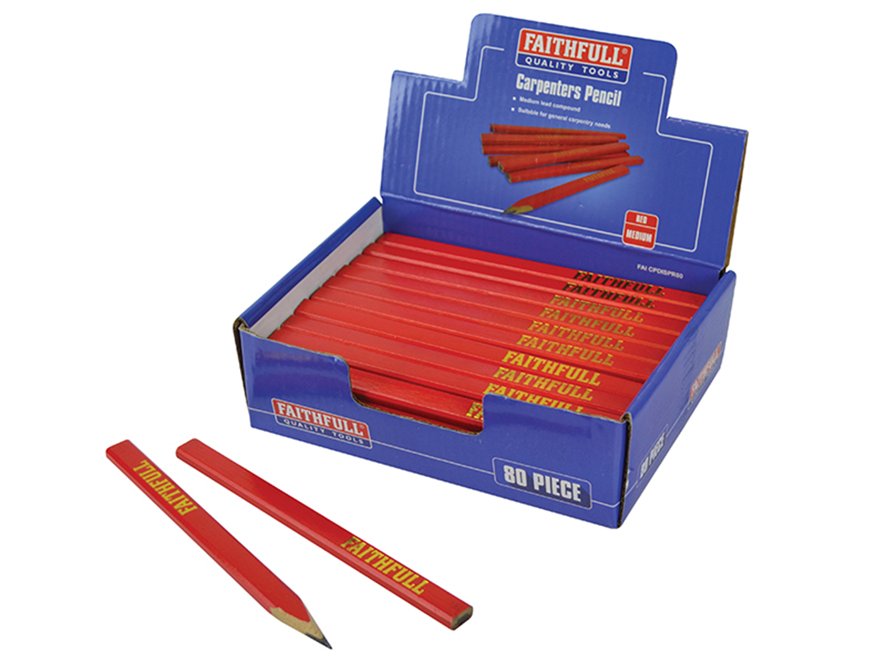 Faithfull FAICPDISPR80 Carpenter's Pencils Display - Red / Medium (80) |