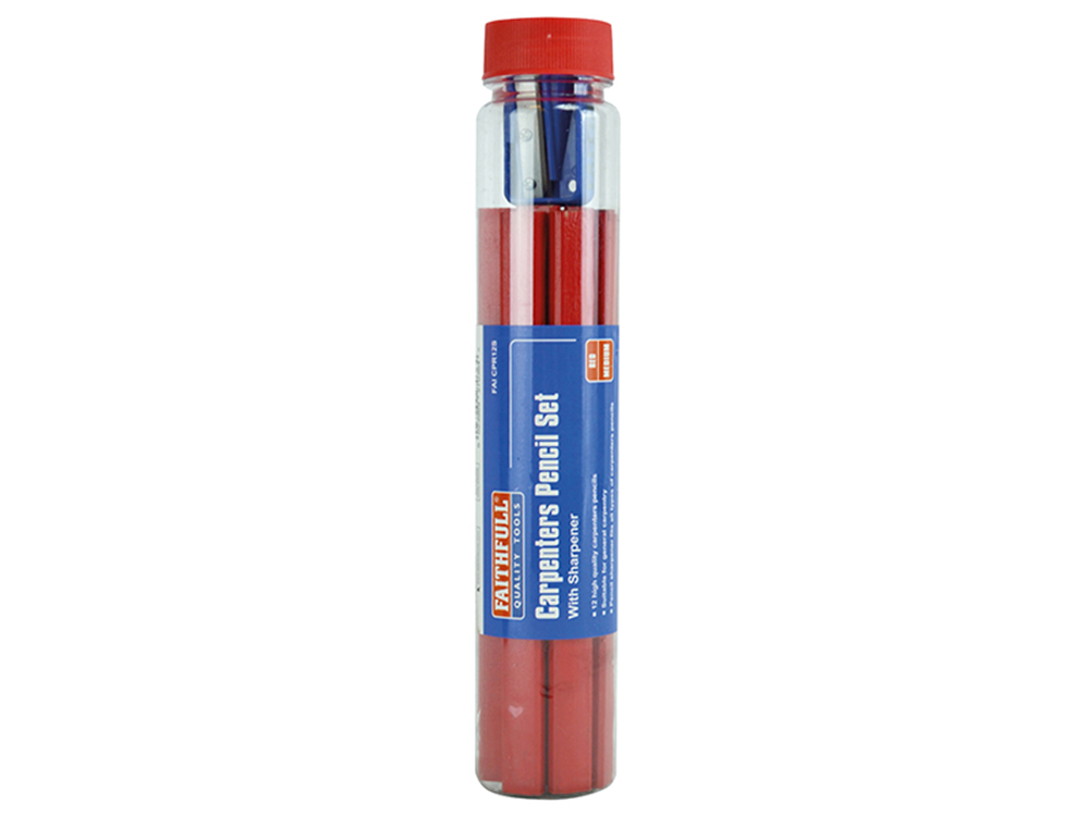 Faithfull FAICPR12S Carpenter's Pencils Tube & Sharpener |
