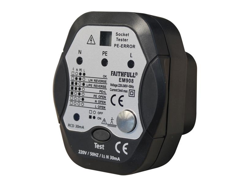 Faithfull FAIDETSOCRCD Socket Polarity Tester with RCD Test Function |