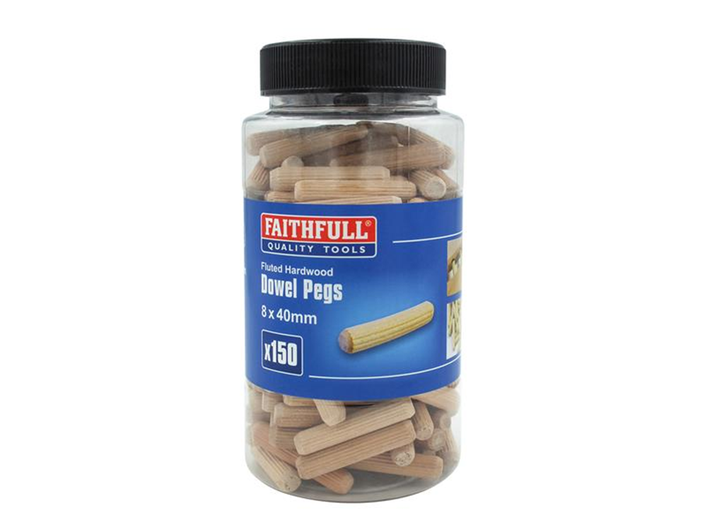 Faithfull FAIDOW8150T Wood Dowels Fluted 40 x 8mm (Tub 150) |