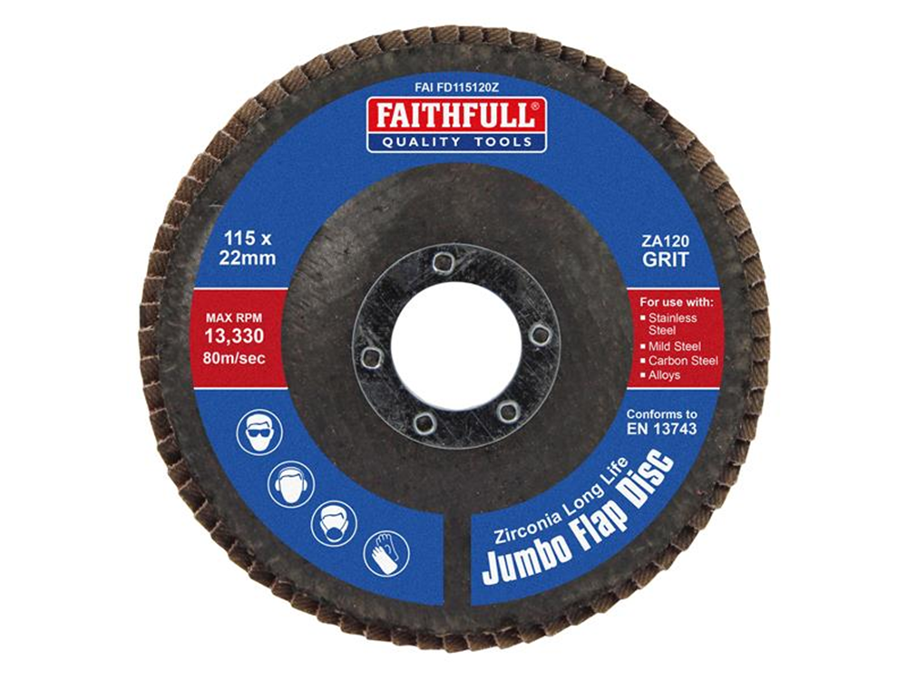 Faithfull FAIFD115120Z Zirconia Abrasive Jumbo Flap Disc ZA120 115mm |