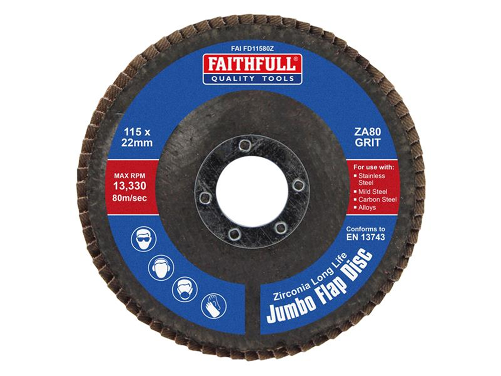 Faithfull FAIFD11580Z Zirconia Abrasive Jumbo Flap Disc ZA80 115mm |