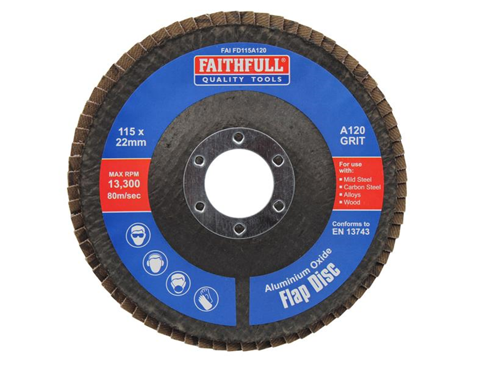 Faithfull FAIFD115A120 Aluminium Oxide Flap Disc 115 x 22mm 120 Grit |