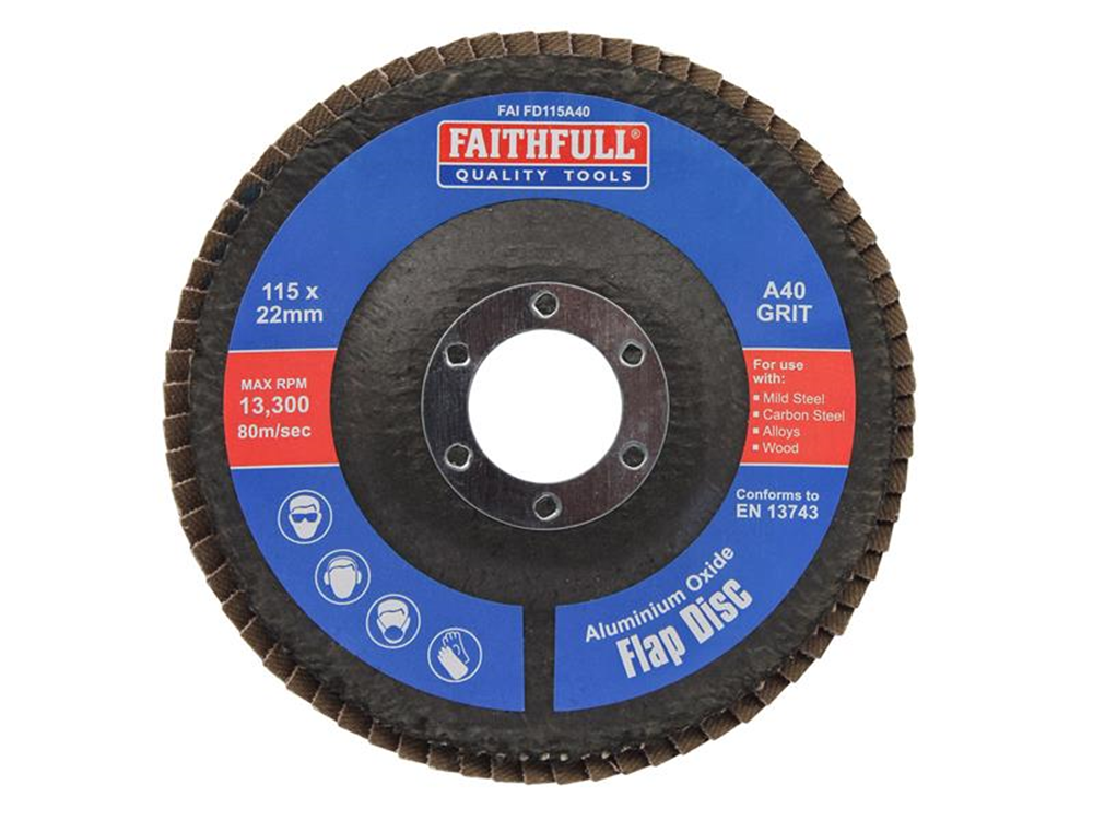 Faithfull FAIFD115A40 Aluminium Oxide Flap Disc 115 x 22mm 40 Grit |