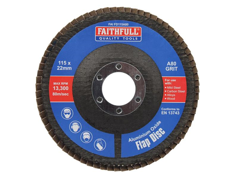 Faithfull FAIFD115A80 Aluminium Oxide Flap Disc 115 x 22mm 80 Grit |