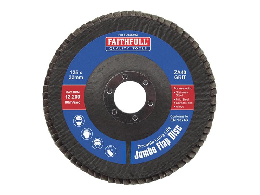 Faithfull FAIFD12540Z Zirconia Abrasive Jumbo Flap Disc ZA40 125mm |